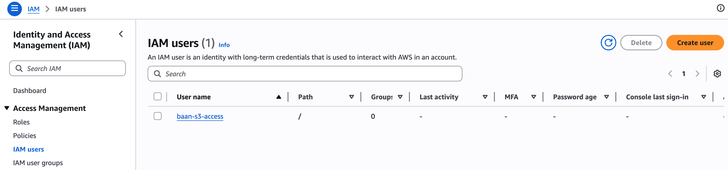 IAM users list