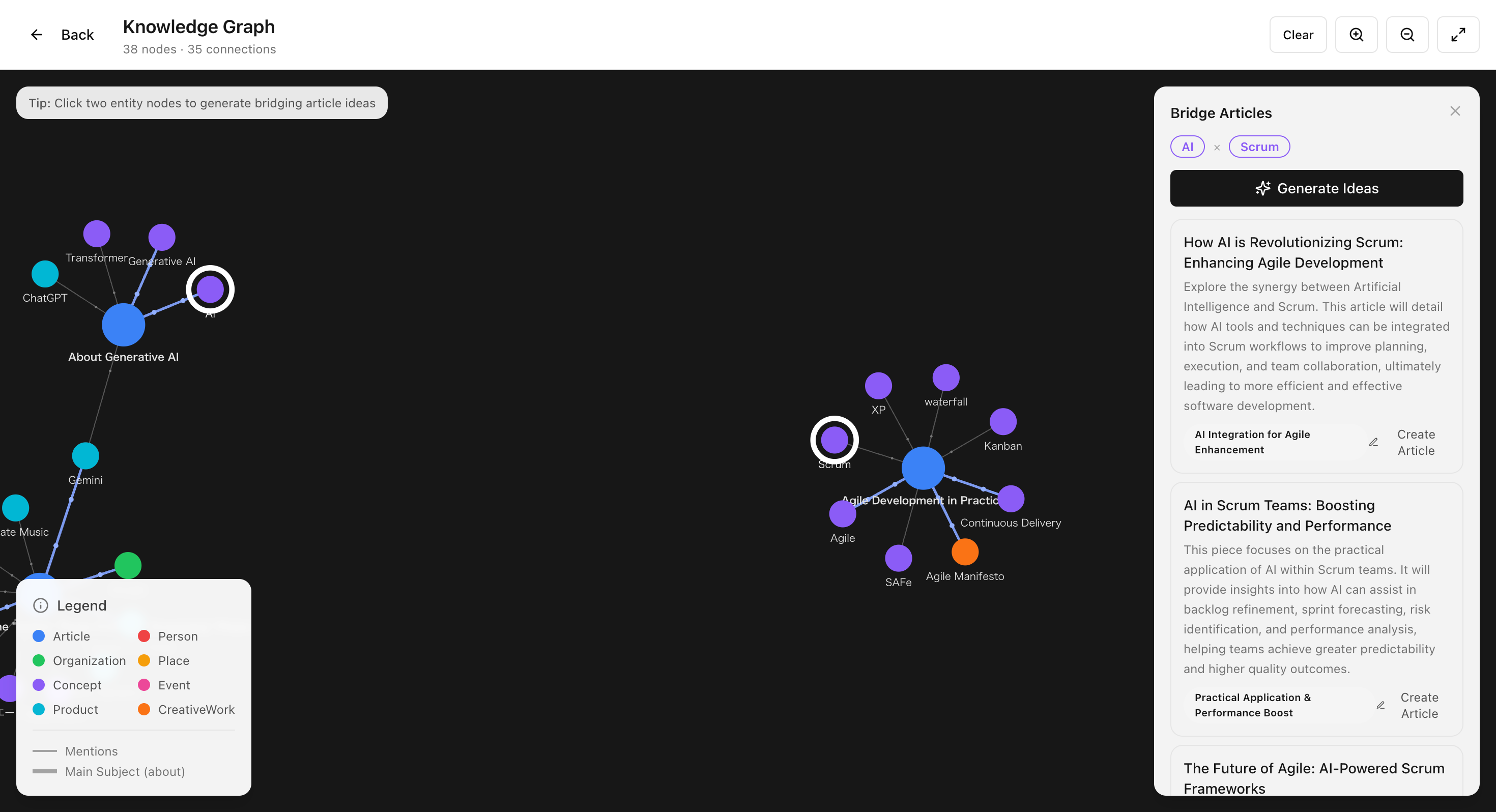 Knowledge Graph + Bridge Article Generator
